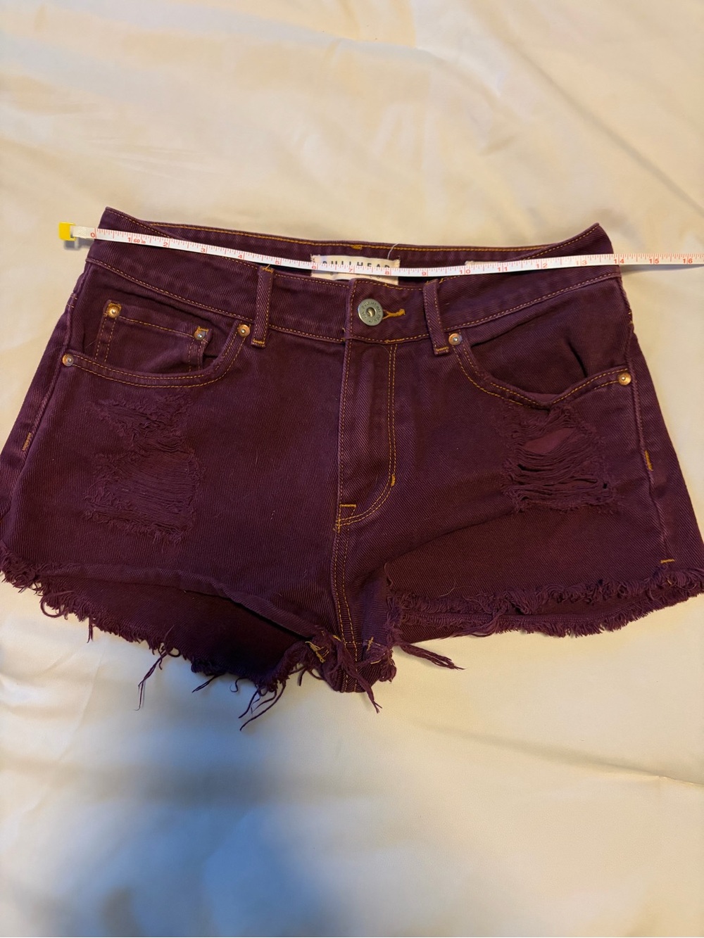 Bullhead Maroon Ripped Denim Cutoff Shorts